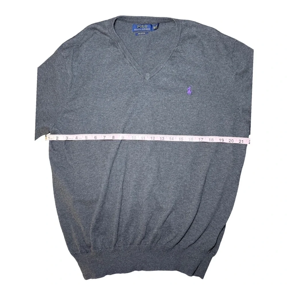 Ralph Lauren V Neck Sweatershirt Mens XL Dark Gray Pima Cotton